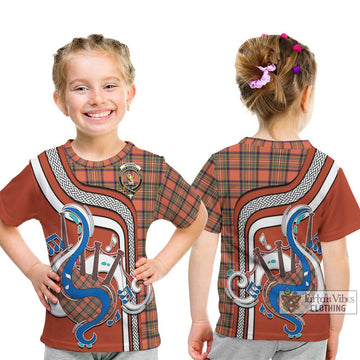 Stewart Royal Ancient Tartan Kid T-Shirt with Epic Bagpipe Style