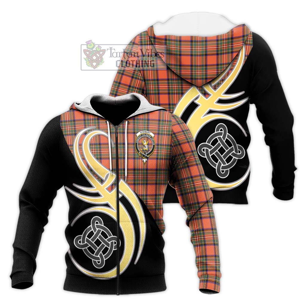 Tartan Vibes Clothing Stewart Royal Ancient Tartan Knitted Hoodie with Family Crest and Celtic Symbol Style