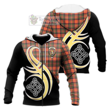 Stewart Royal Ancient Tartan Knitted Hoodie with Family Crest and Celtic Symbol Style