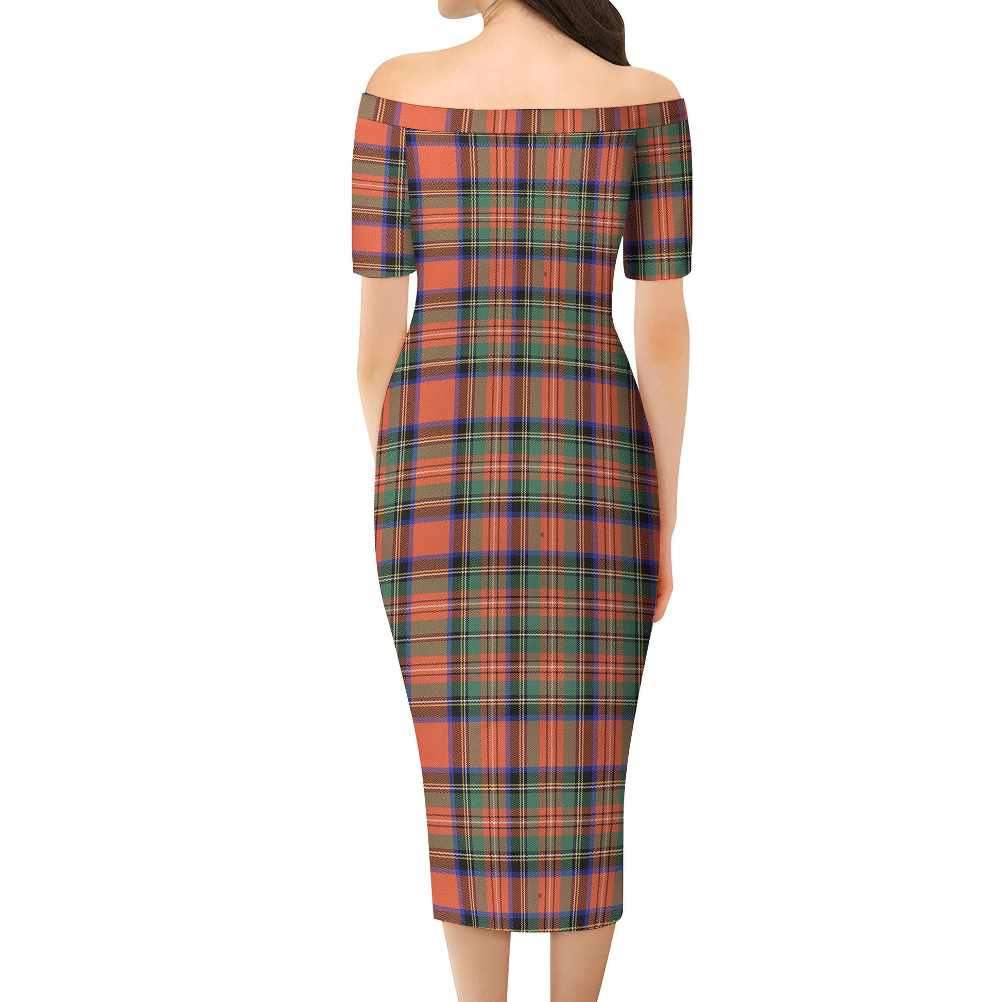 Stewart Royal Ancient Tartan Off Shoulder Lady Dress - Tartanvibesclothing