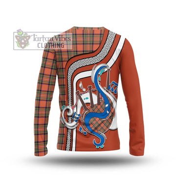 Stewart Royal Ancient Tartan Long Sleeve T-Shirt with Epic Bagpipe Style