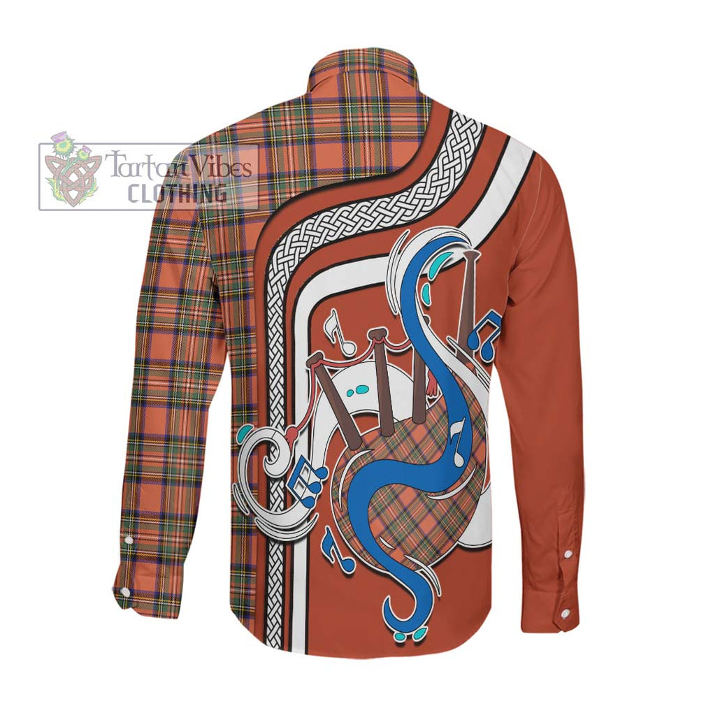 Stewart Royal Ancient Tartan Long Sleeve Button Shirt with Epic Bagpipe Style Men's Shirt - Tartanvibesclothing Shop