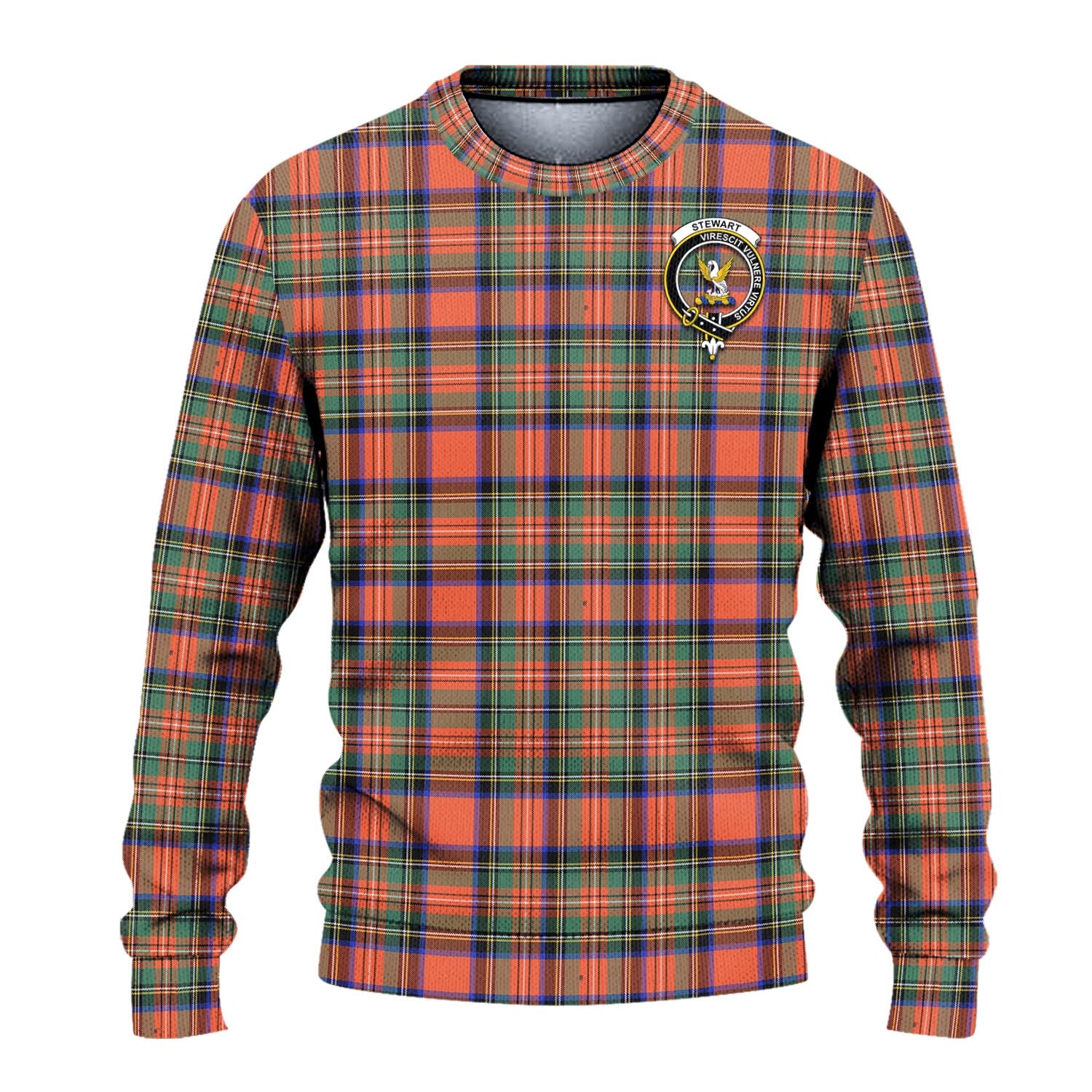 Stewart Royal Ancient Tartan Knitted Sweater with Family Crest - Tartanvibesclothing