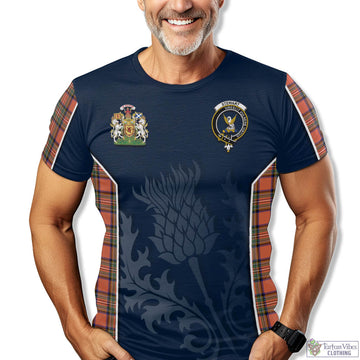 Stewart Royal Ancient Tartan T-Shirt with Family Crest and Scottish Thistle Vibes Sport Style