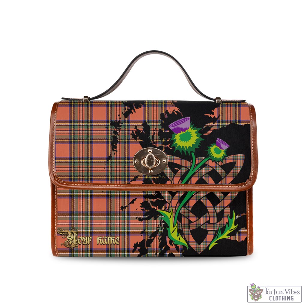 Tartan Vibes Clothing Stewart Royal Ancient Tartan Waterproof Canvas Bag with Scotland Map and Thistle Celtic Accents