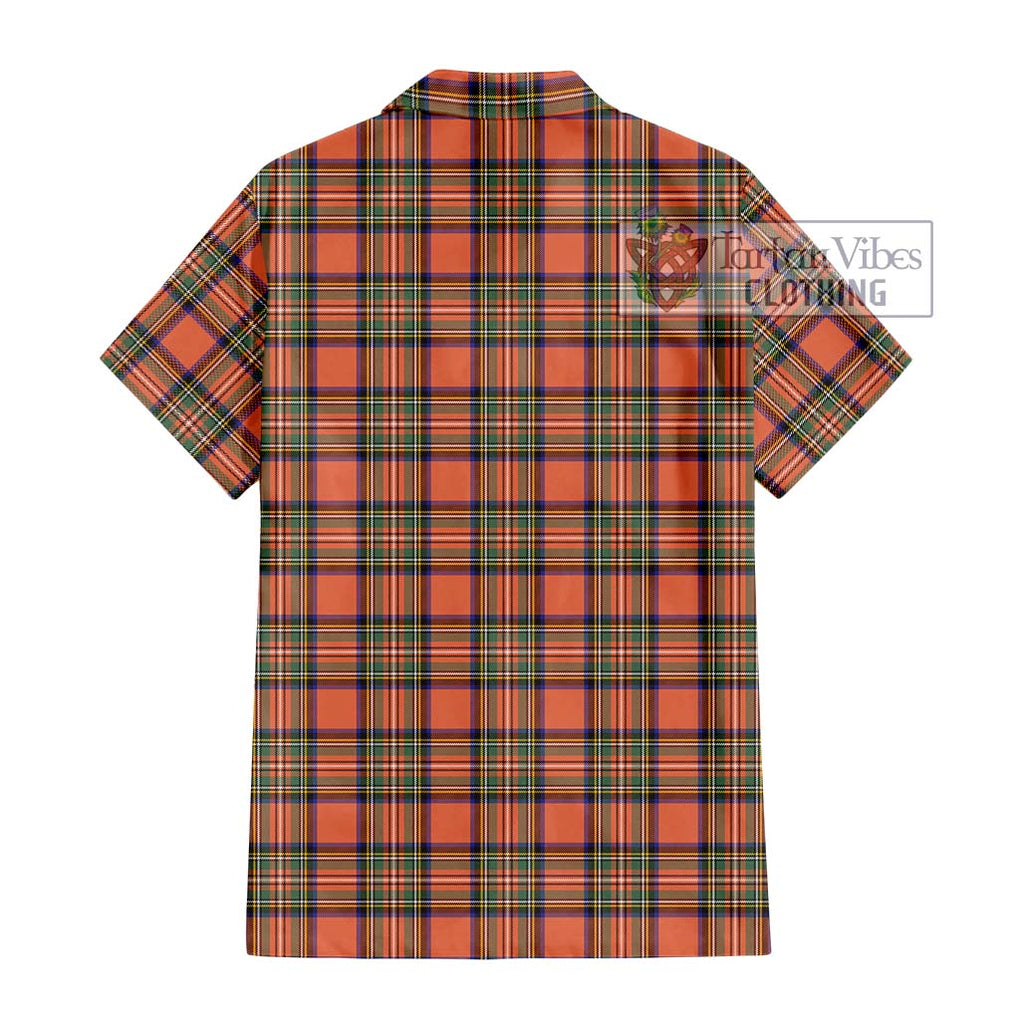 Stewart Royal Ancient Tartan Short Sleeve Button Shirt with Family Crest DNA In Me Style - Tartanvibesclothing Shop