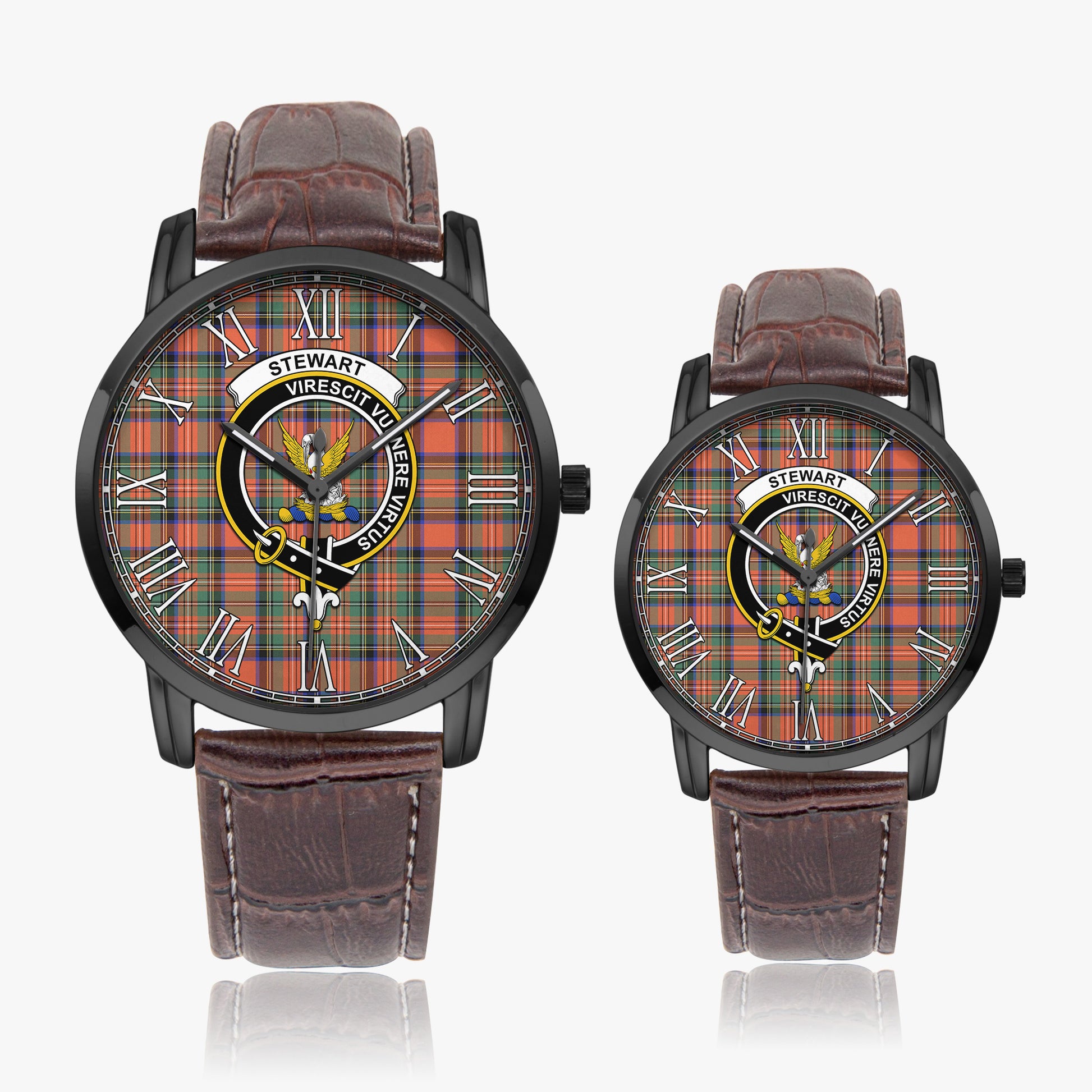 Stewart Royal Ancient Tartan Family Crest Leather Strap Quartz Watch - Tartanvibesclothing