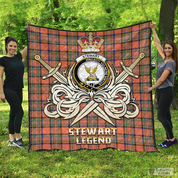 Stewart Royal Ancient Tartan Quilt with Clan Crest and the Golden Sword of Courageous Legacy