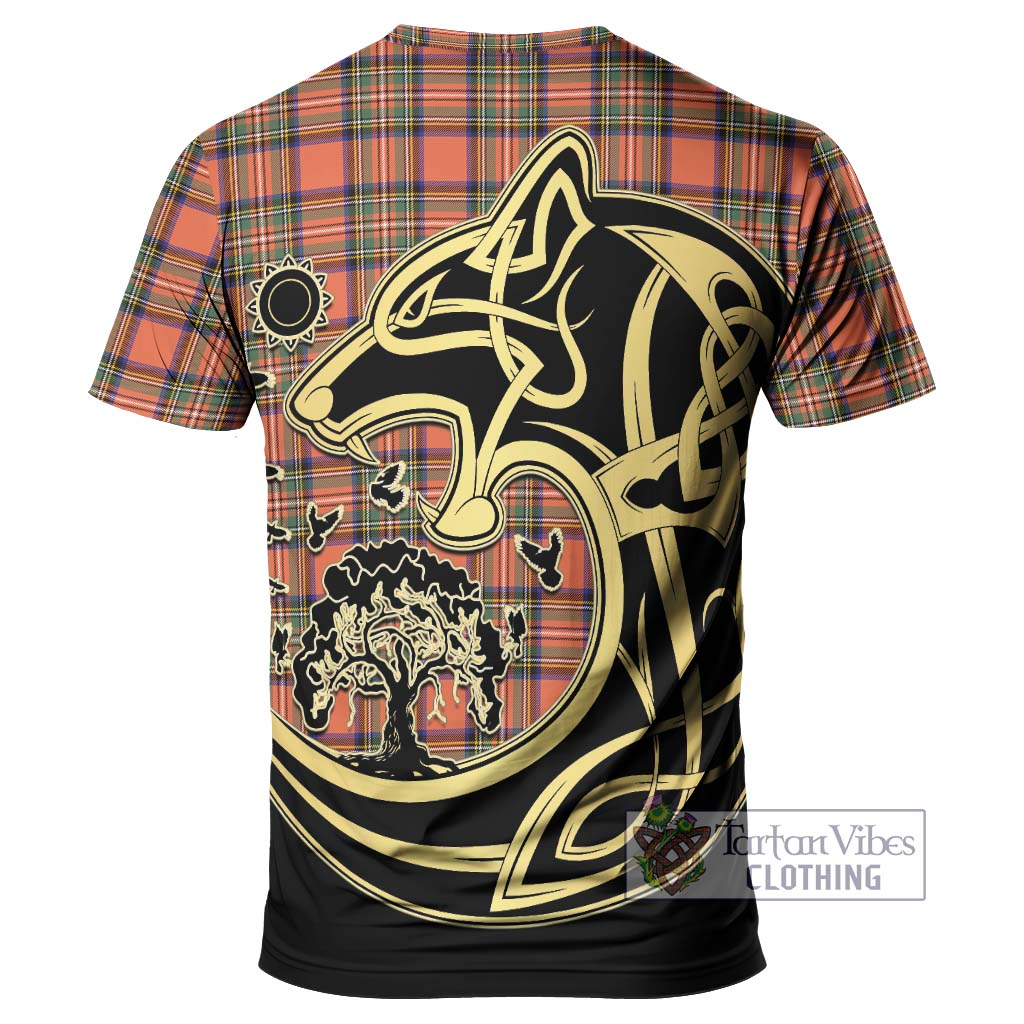 Tartan Vibes Clothing Stewart Royal Ancient Tartan T-Shirt with Family Crest Celtic Wolf Style