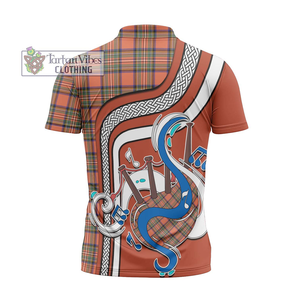 Stewart Royal Ancient Tartan Zipper Polo Shirt with Epic Bagpipe Style - Tartanvibesclothing Shop