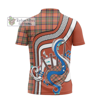 Stewart Royal Ancient Tartan Zipper Polo Shirt with Epic Bagpipe Style