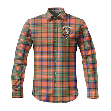 Stewart Royal Ancient Tartan Long Sleeve Button Up Shirt with Family Crest