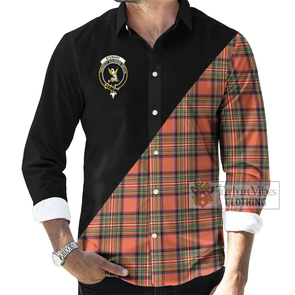 Stewart Royal Ancient Tartan Long Sleeve Button Shirt with Family Crest and Military Logo Style - Tartanvibesclothing Shop