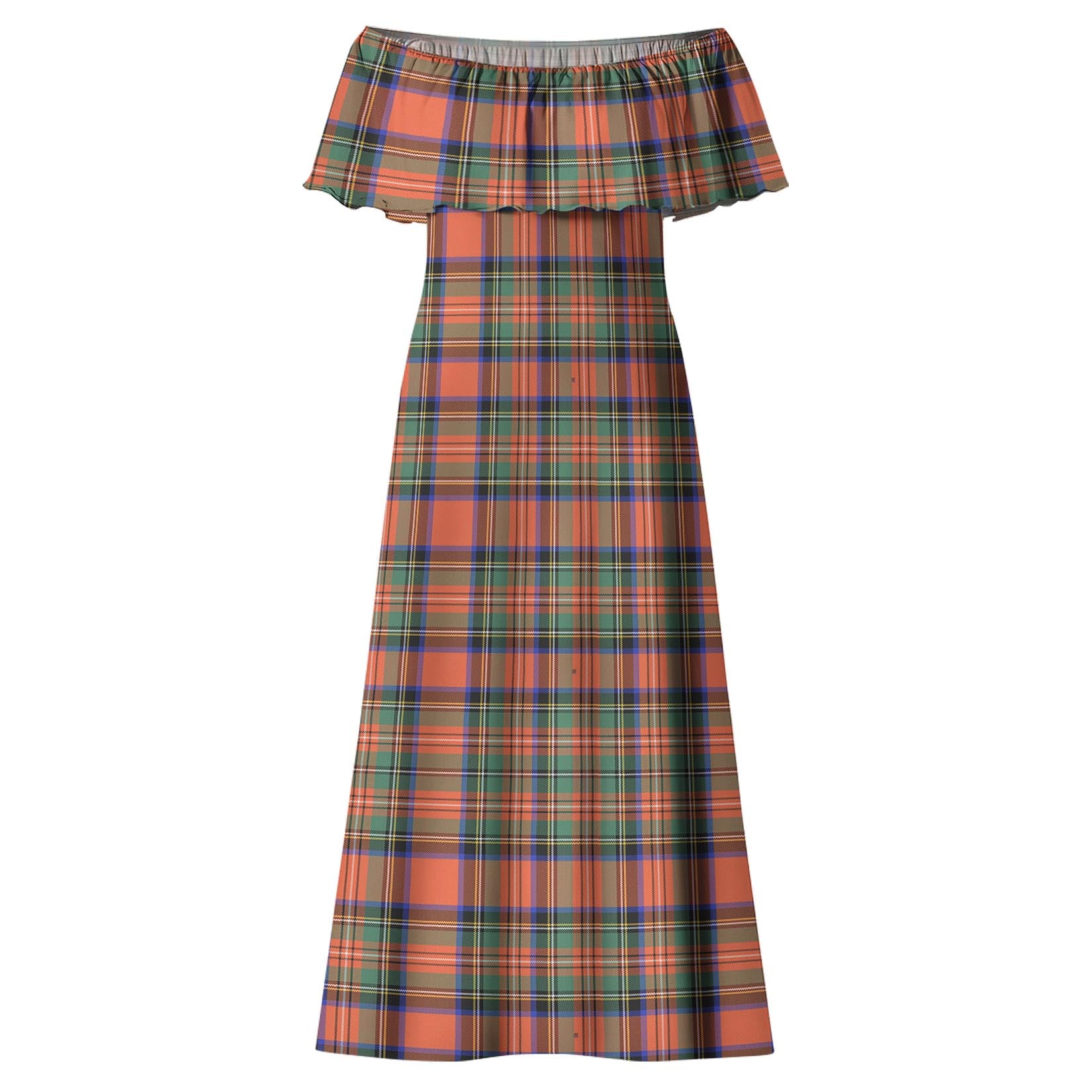 Stewart Royal Ancient Tartan Off Shoulder Long Dress - Tartanvibesclothing