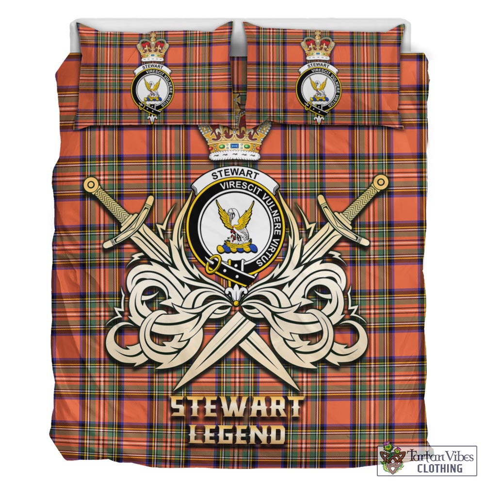 Tartan Vibes Clothing Stewart Royal Ancient Tartan Bedding Set with Clan Crest and the Golden Sword of Courageous Legacy