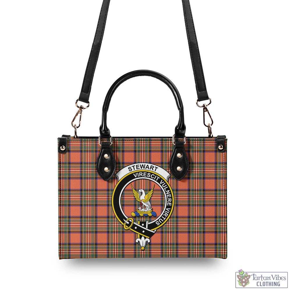 Tartan Vibes Clothing Stewart Royal Ancient Tartan Luxury Leather Handbags with Family Crest