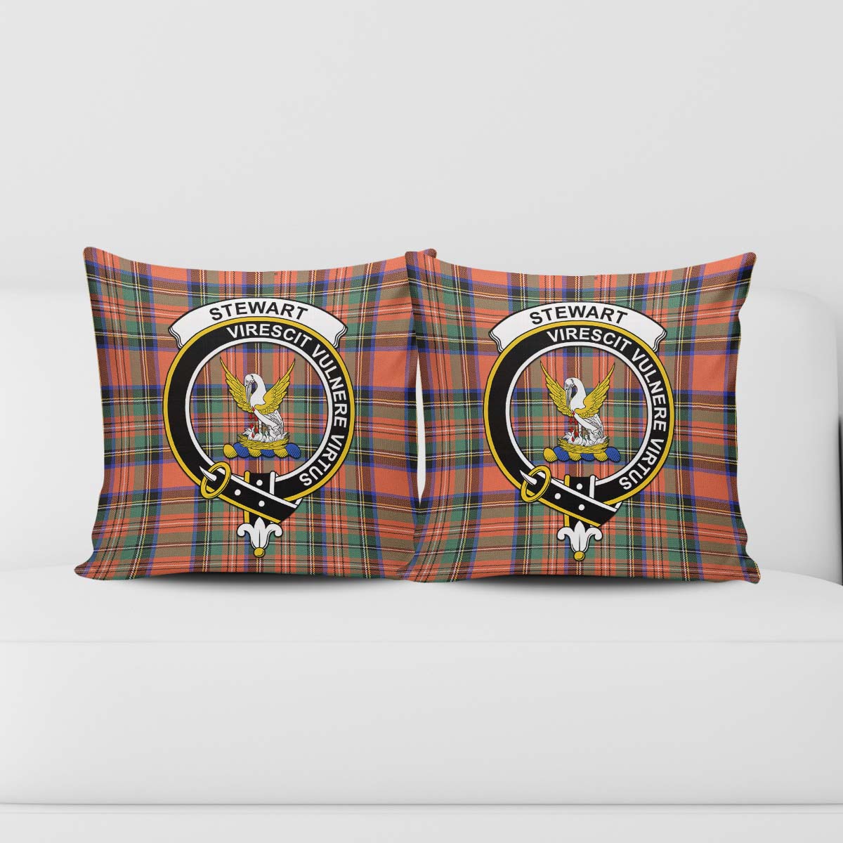 Stewart Royal Ancient Tartan Pillow Cover with Family Crest - Tartanvibesclothing