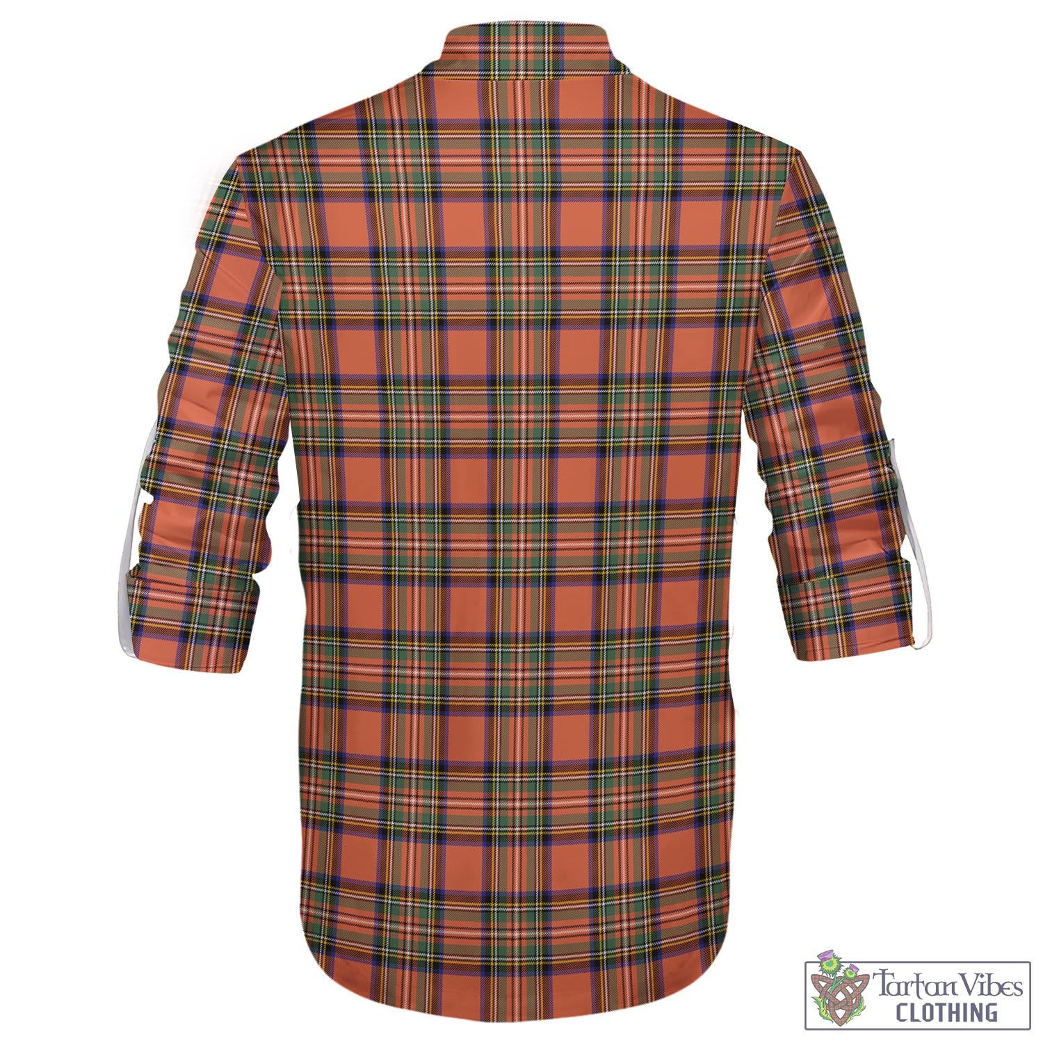 Tartan Vibes Clothing Stewart Royal Ancient Tartan Men's Scottish Traditional Jacobite Ghillie Kilt Shirt with Family Crest