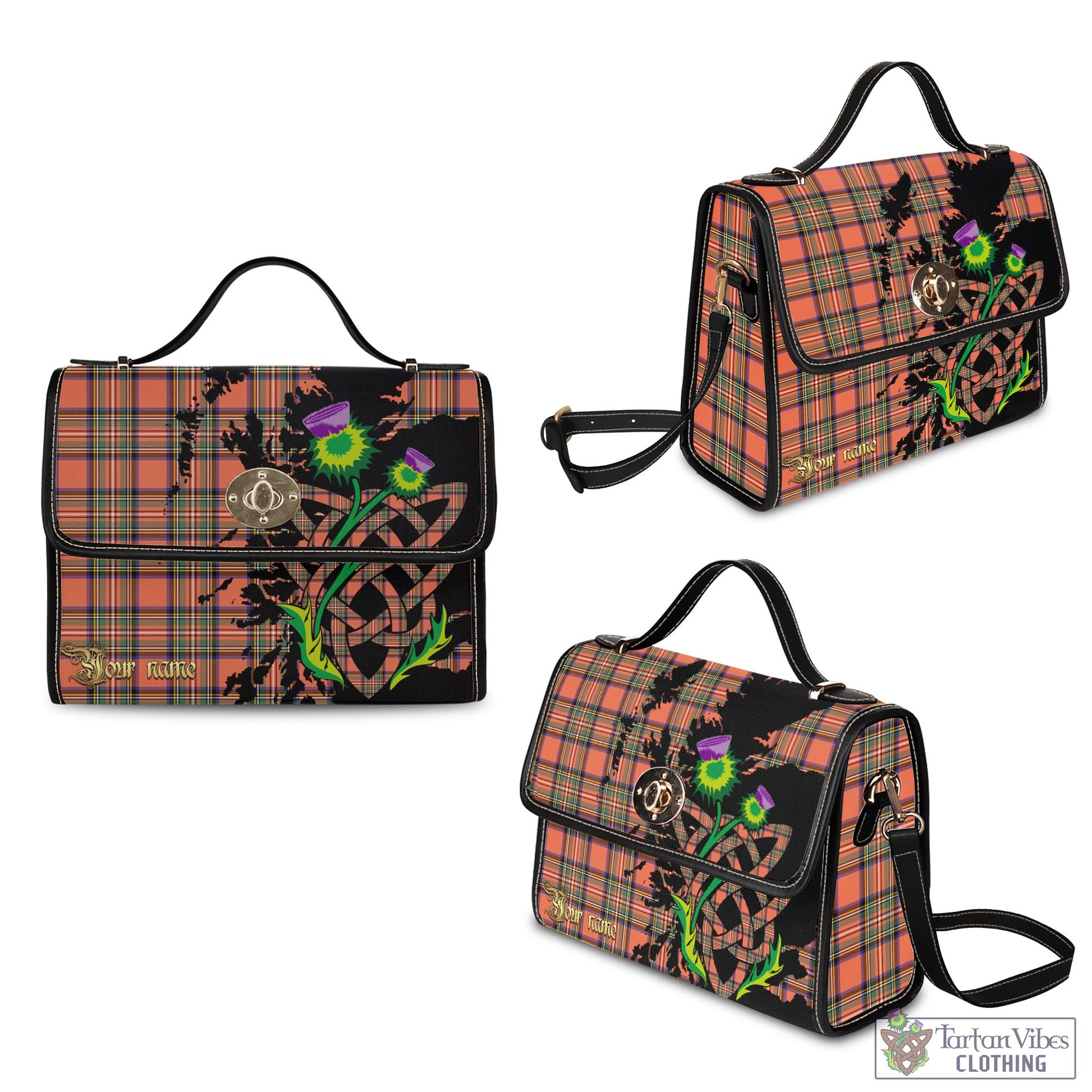 Tartan Vibes Clothing Stewart Royal Ancient Tartan Waterproof Canvas Bag with Scotland Map and Thistle Celtic Accents