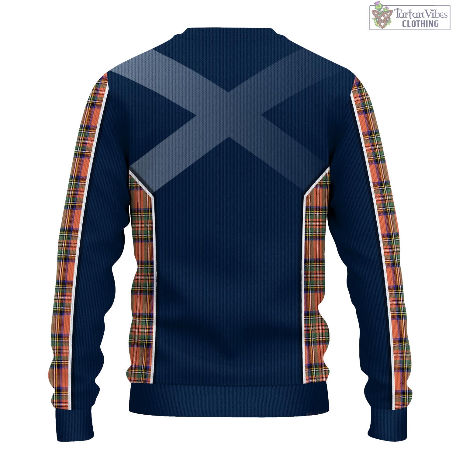 Tartan Vibes Clothing Stewart Royal Ancient Tartan Knitted Sweatshirt with Family Crest and Scottish Thistle Vibes Sport Style