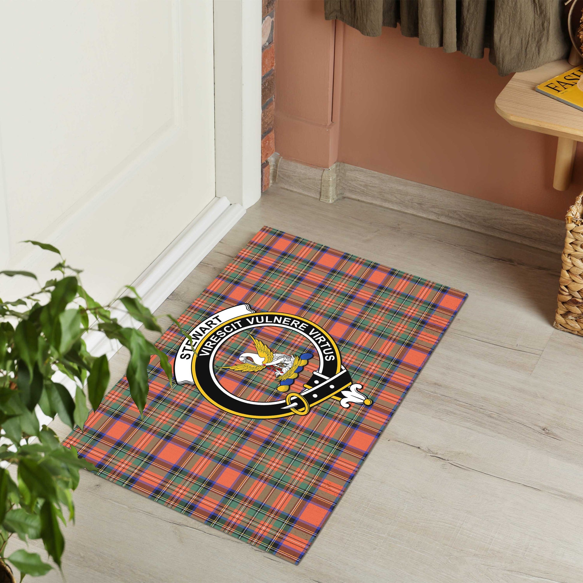 Stewart Royal Ancient Tartan Door Mat with Family Crest - Tartanvibesclothing Shop