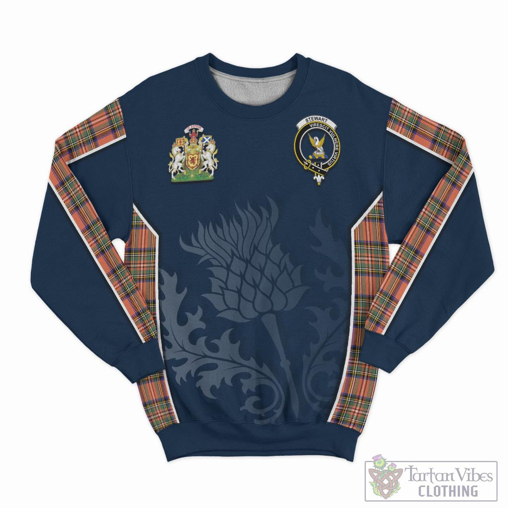 Tartan Vibes Clothing Stewart Royal Ancient Tartan Sweatshirt with Family Crest and Scottish Thistle Vibes Sport Style