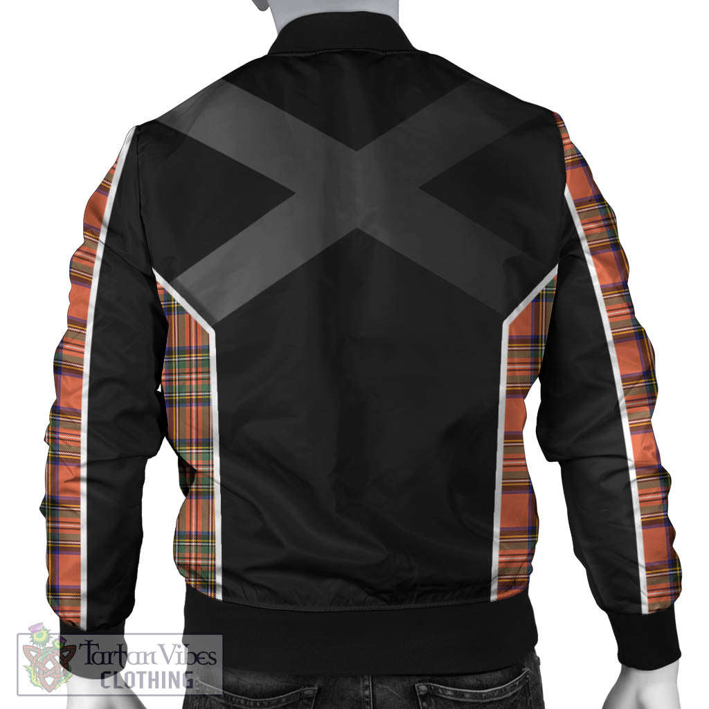 Tartan Vibes Clothing Stewart Royal Ancient Tartan Bomber Jacket with Family Crest and Scottish Thistle Vibes Sport Style