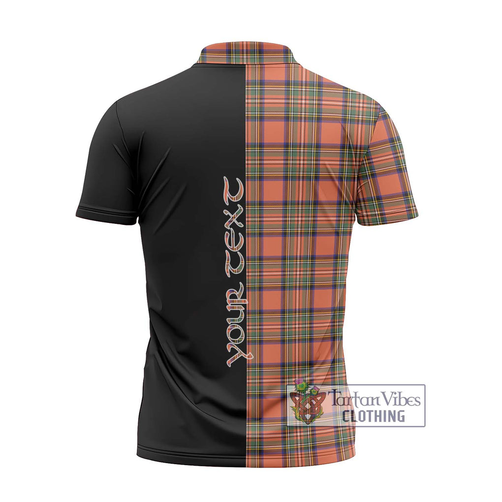 Stewart Royal Ancient Tartan Zipper Polo Shirt with Family Crest and Half Of Me Style - Tartanvibesclothing Shop