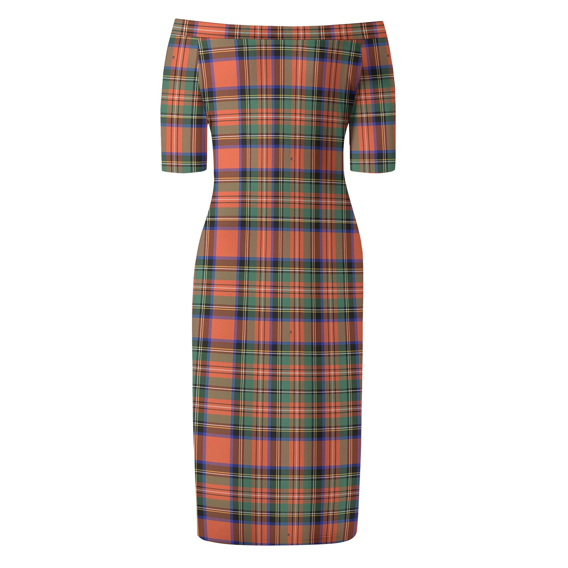 Stewart Royal Ancient Tartan Off Shoulder Lady Dress - Tartanvibesclothing