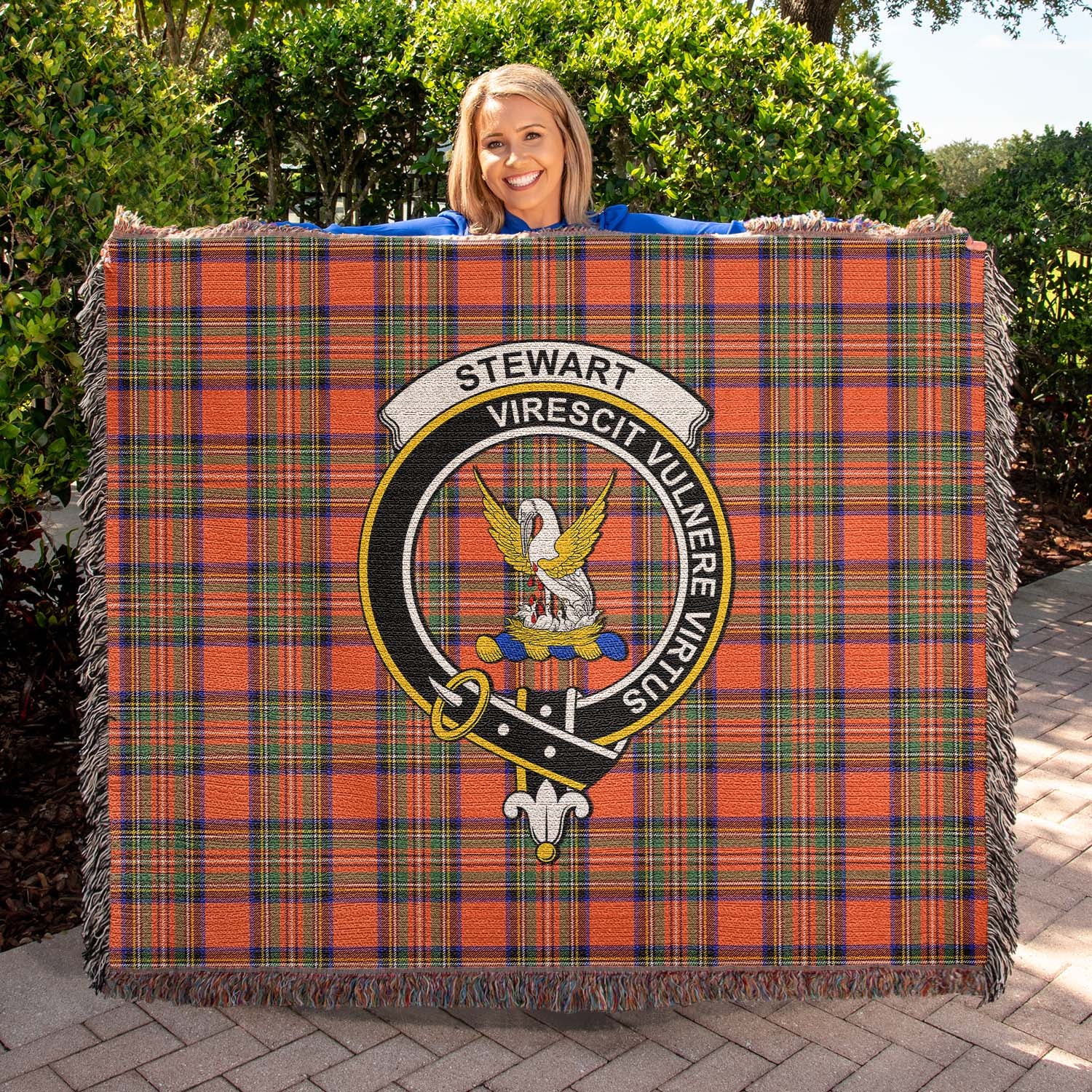 Tartan Vibes Clothing Stewart Royal Ancient Tartan Woven Blanket with Family Crest
