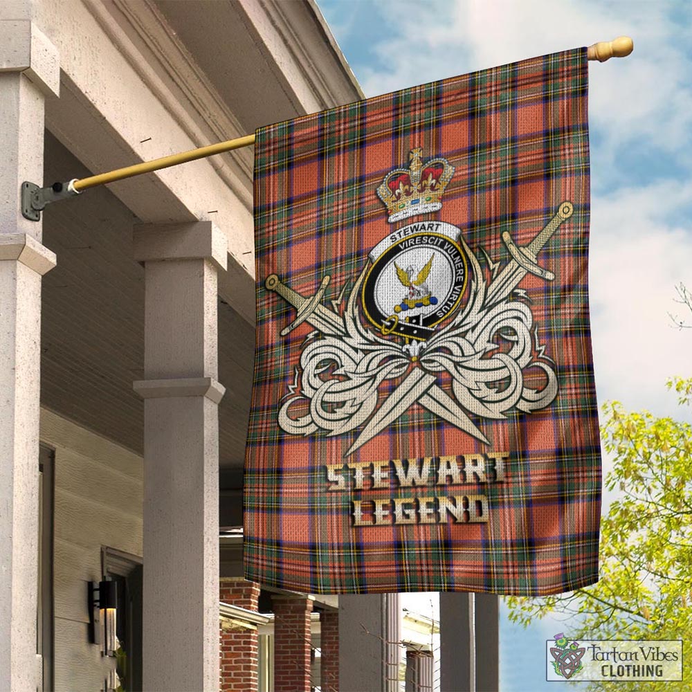 Tartan Vibes Clothing Stewart Royal Ancient Tartan Flag with Clan Crest and the Golden Sword of Courageous Legacy