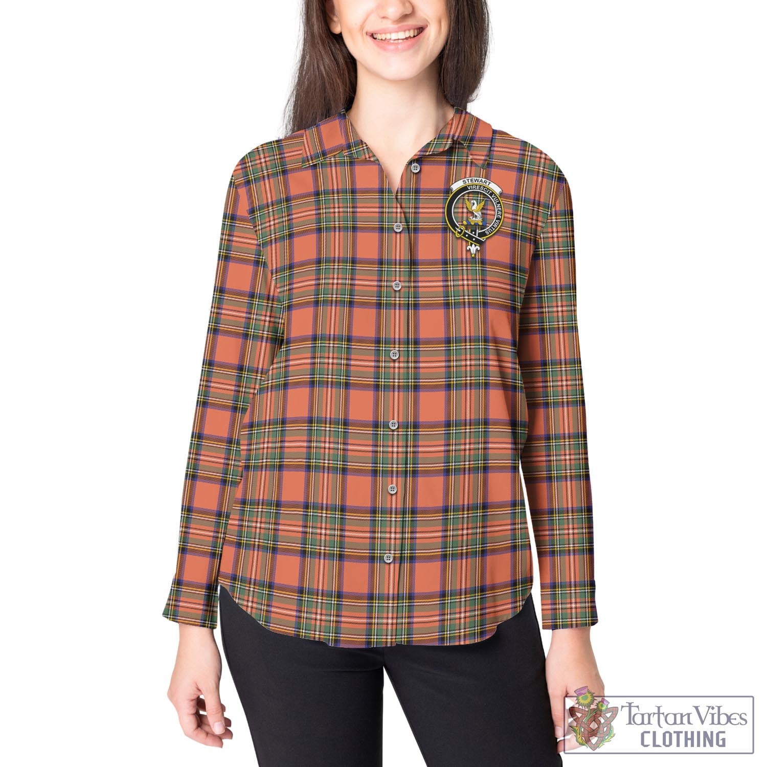 Tartan Vibes Clothing Stewart Royal Ancient Tartan Womens Casual Shirt with Family Crest