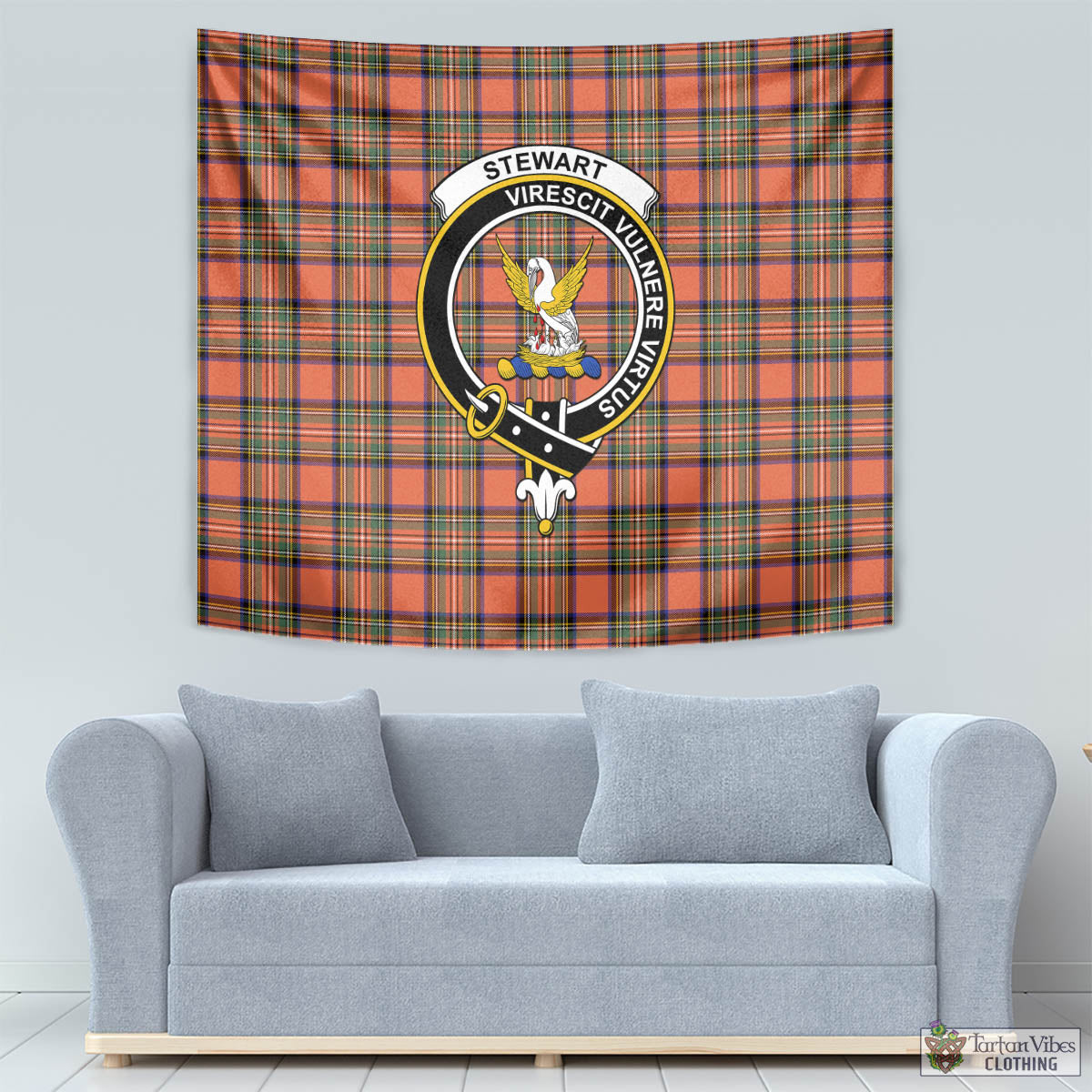 Tartan Vibes Clothing Stewart Royal Ancient Tartan Tapestry Wall Hanging and Home Decor for Room with Family Crest