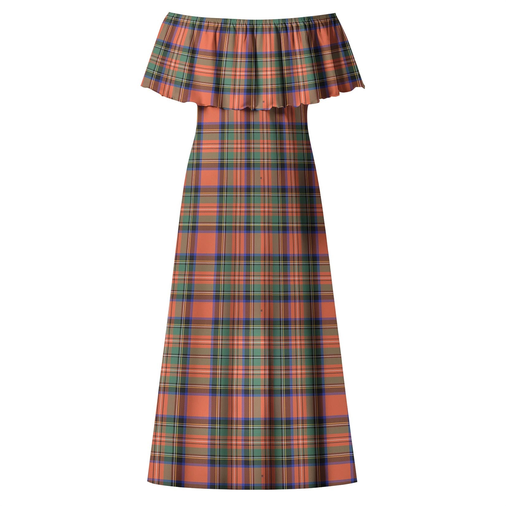 Stewart Royal Ancient Tartan Off Shoulder Long Dress - Tartanvibesclothing