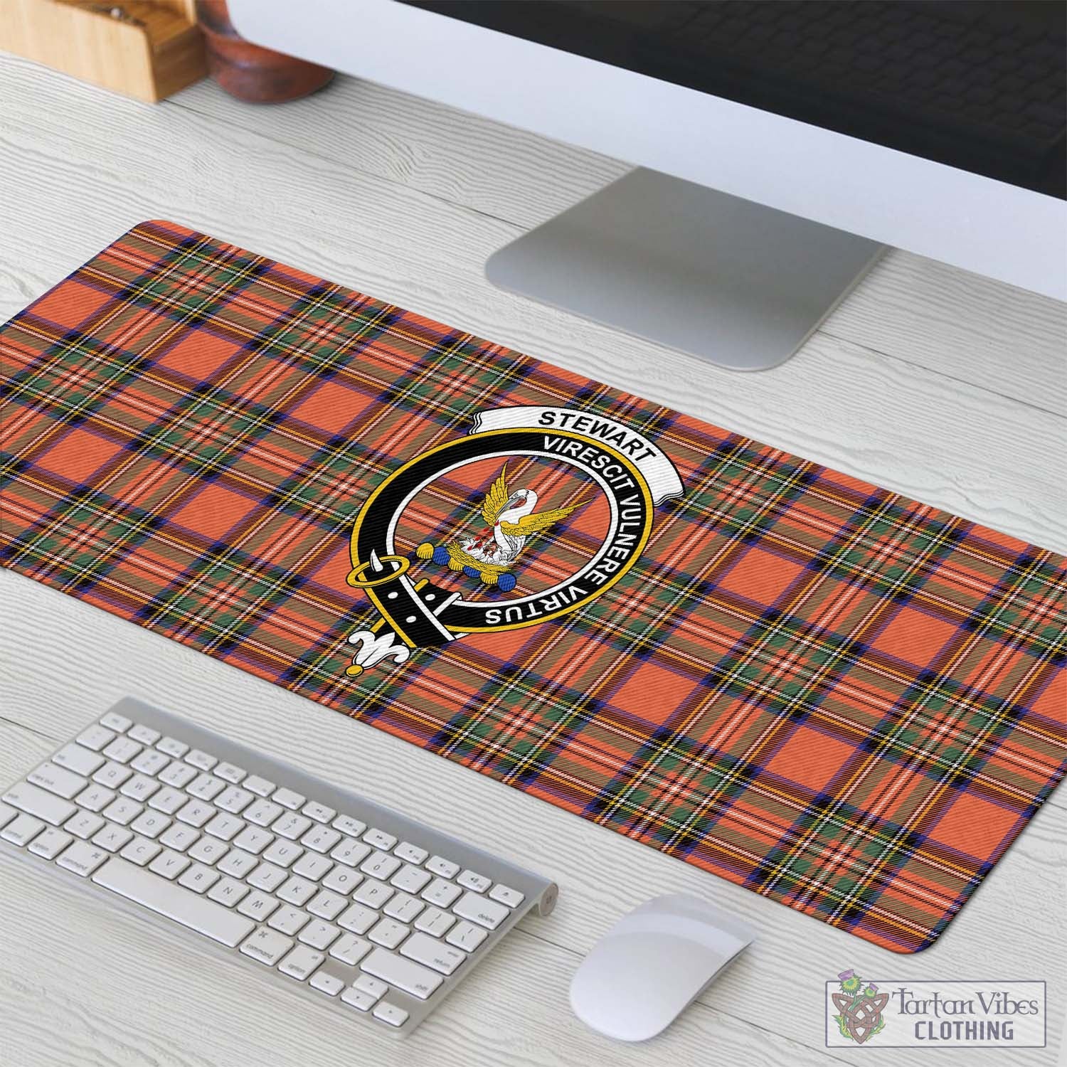 Tartan Vibes Clothing Stewart Royal Ancient Tartan Mouse Pad with Family Crest