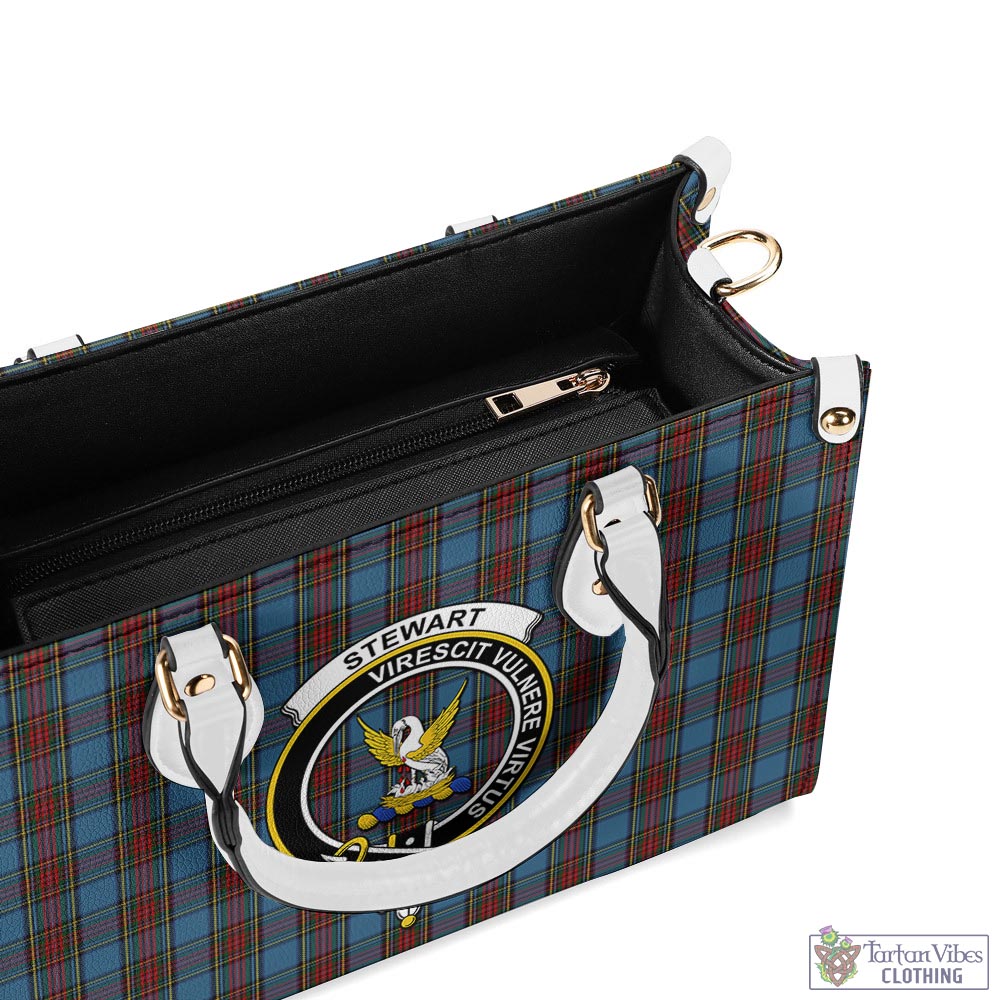 Tartan Vibes Clothing Stewart Royal Blue Tartan Luxury Leather Handbags with Family Crest