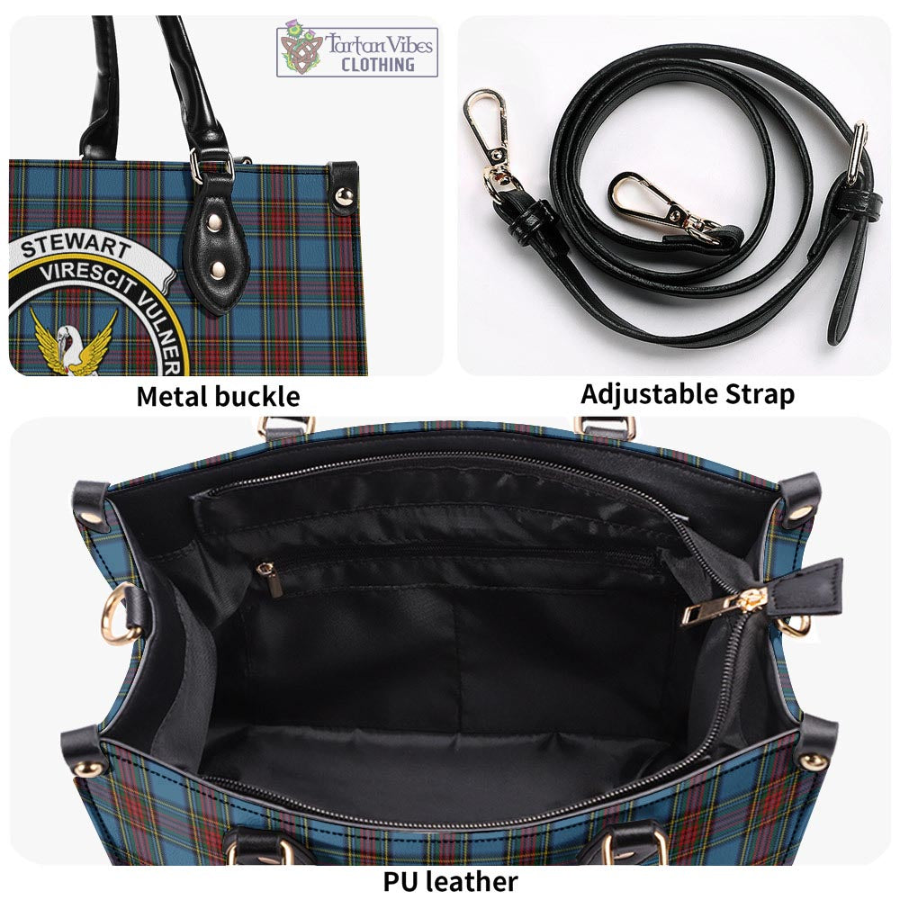 Tartan Vibes Clothing Stewart Royal Blue Tartan Luxury Leather Handbags with Family Crest