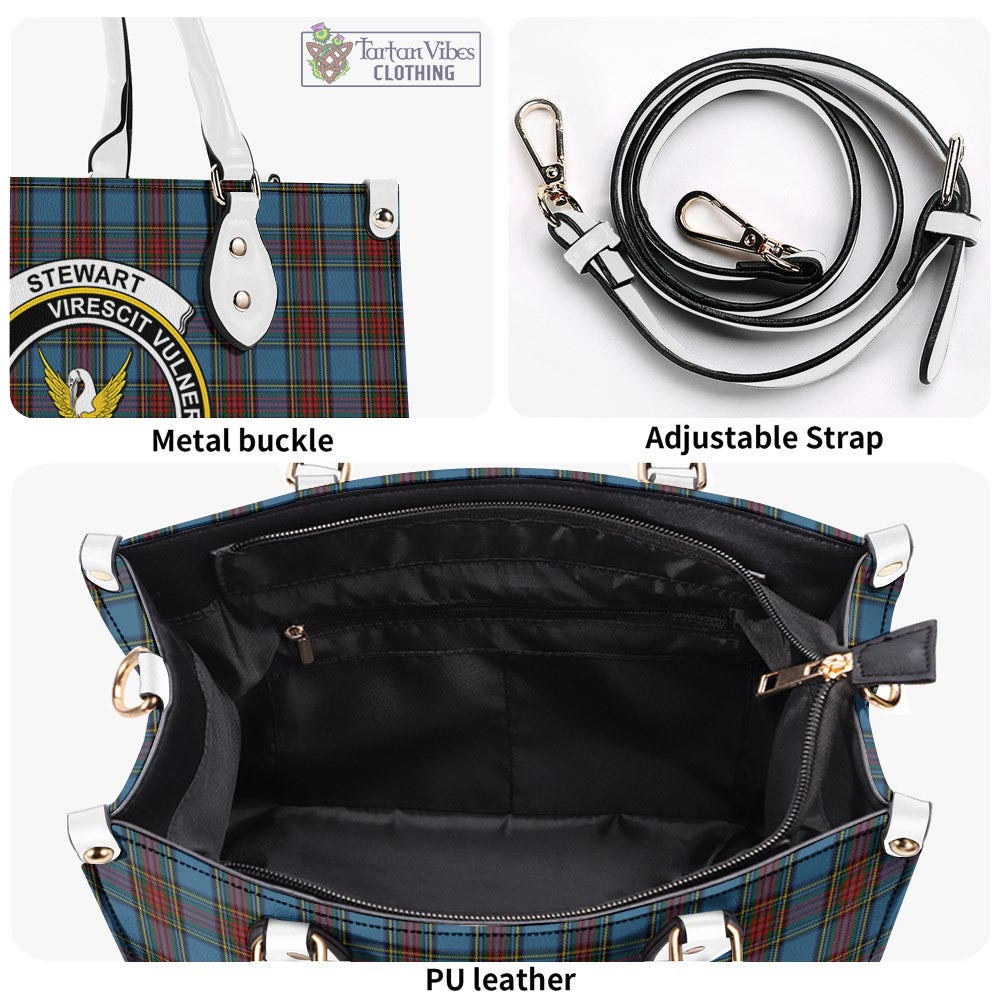 Tartan Vibes Clothing Stewart Royal Blue Tartan Luxury Leather Handbags with Family Crest