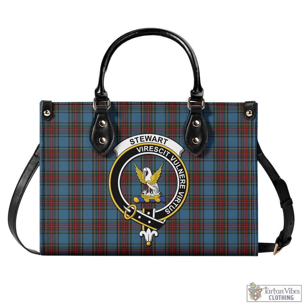 Tartan Vibes Clothing Stewart Royal Blue Tartan Luxury Leather Handbags with Family Crest