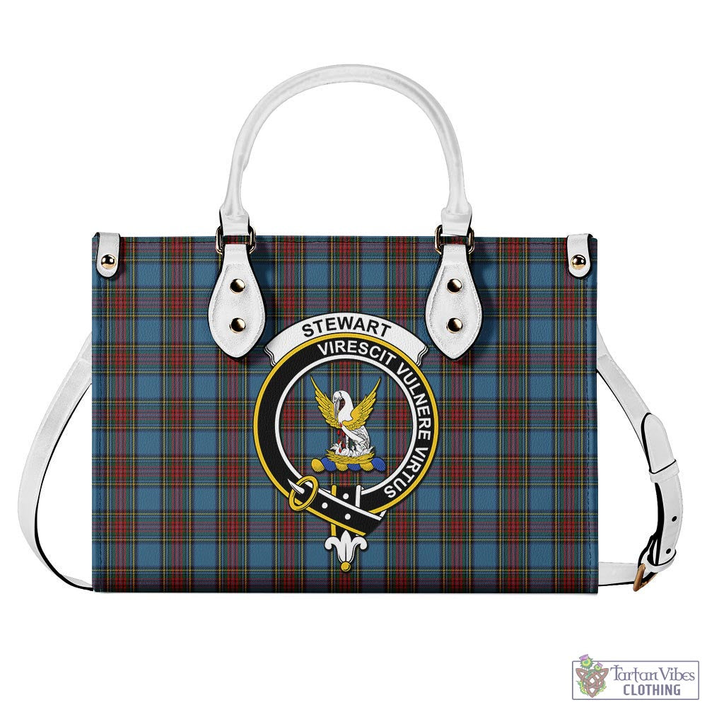 Tartan Vibes Clothing Stewart Royal Blue Tartan Luxury Leather Handbags with Family Crest