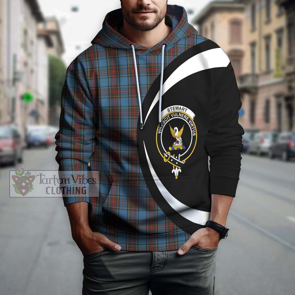 Stewart Royal Blue Tartan Hoodie with Family Crest Circle Style Zip Hoodie - Tartan Vibes Clothing