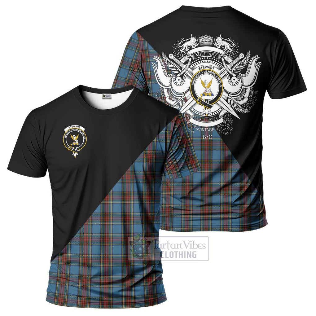 Stewart Royal Blue Tartan T-Shirt with Family Crest and Military Logo Style Kid's Shirt - Tartanvibesclothing Shop