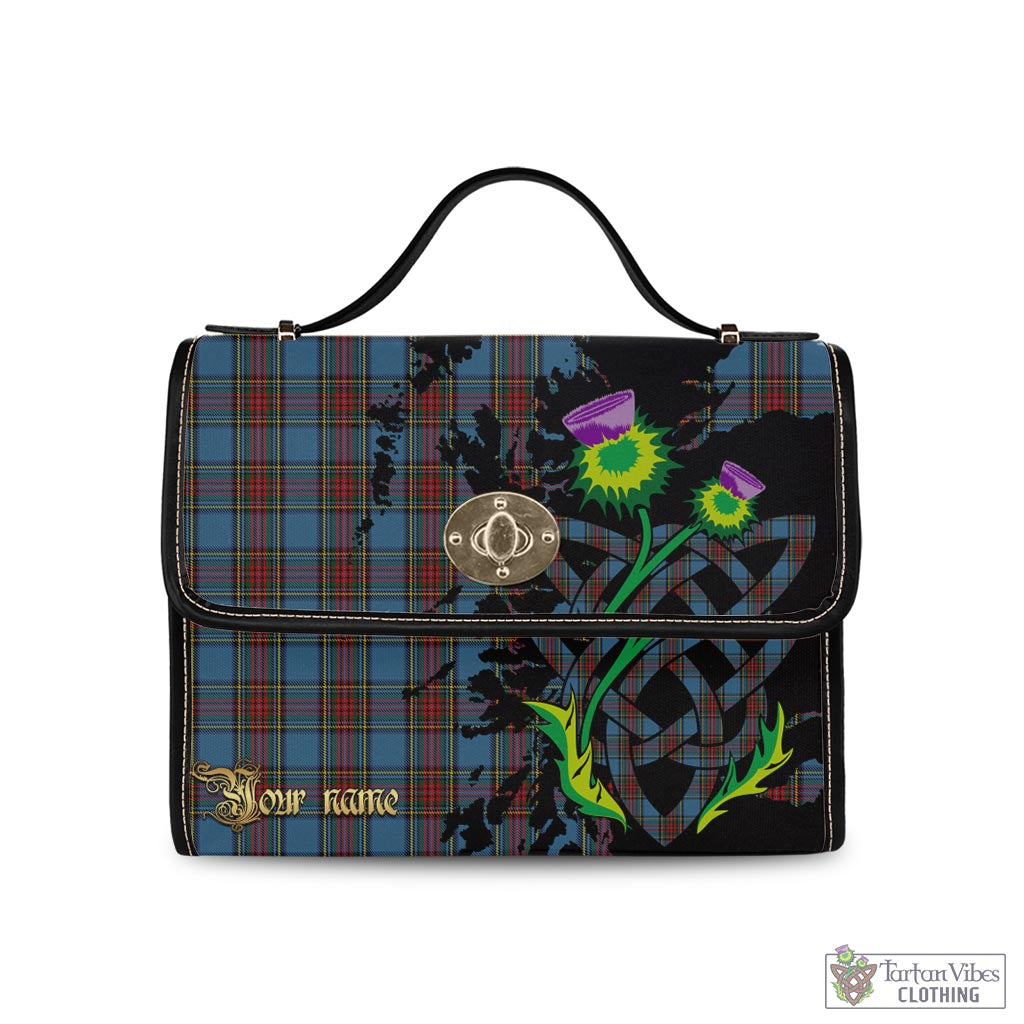 Tartan Vibes Clothing Stewart Royal Blue Tartan Waterproof Canvas Bag with Scotland Map and Thistle Celtic Accents