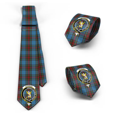 Stewart Royal Blue Tartan Classic Necktie with Family Crest