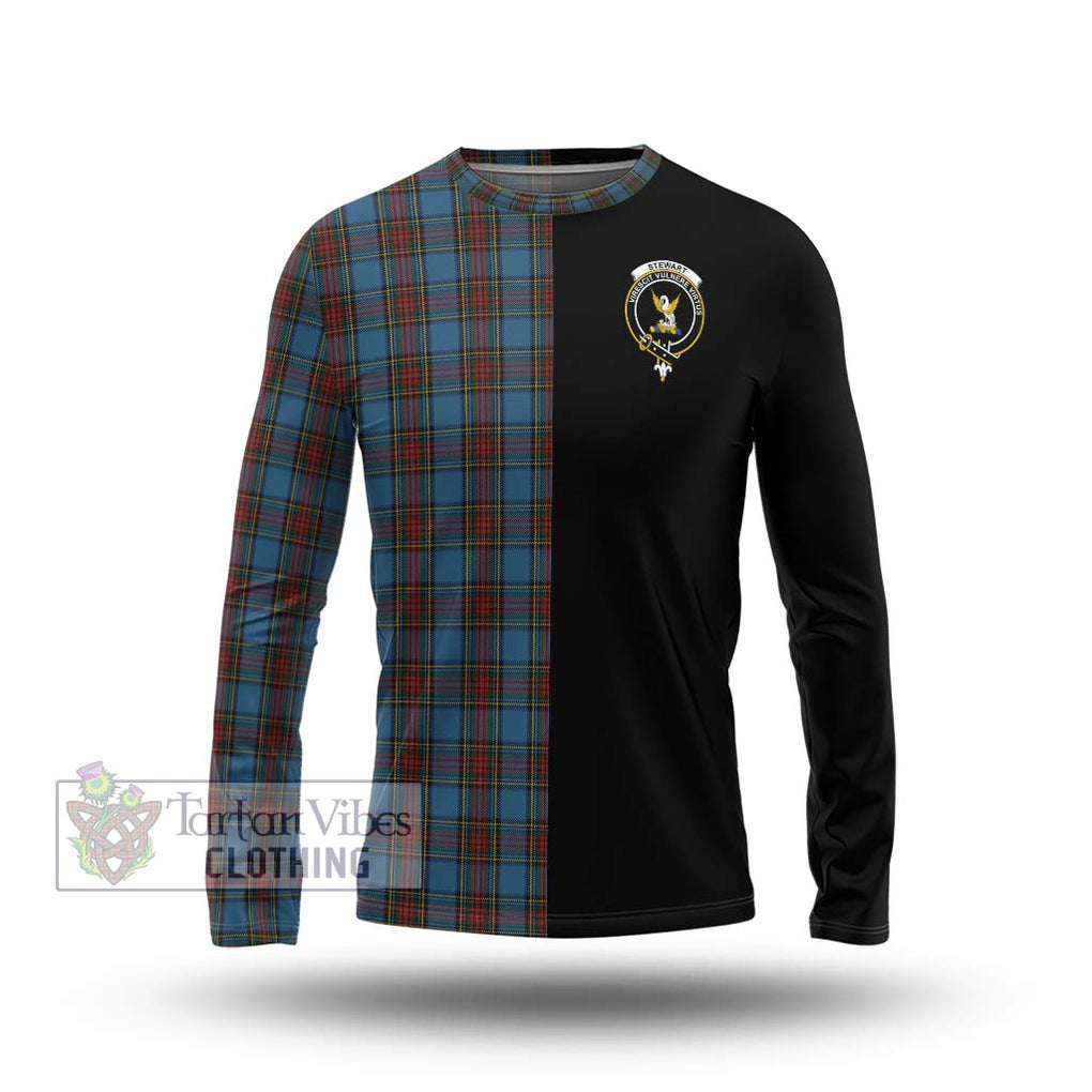 Stewart Royal Blue Tartan Long Sleeve T-Shirt with Family Crest and Half Of Me Style Unisex - Tartanvibesclothing Shop