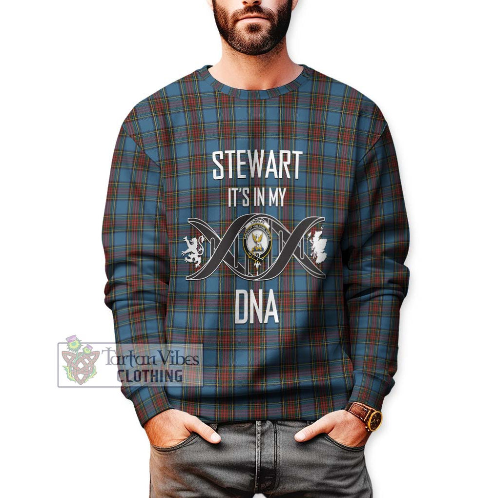 Stewart Royal Blue Tartan Sweatshirt with Family Crest DNA In Me Style Unisex - Tartanvibesclothing Shop