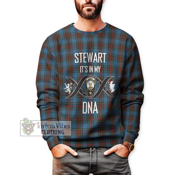 Stewart Royal Blue Tartan Sweatshirt with Family Crest DNA In Me Style