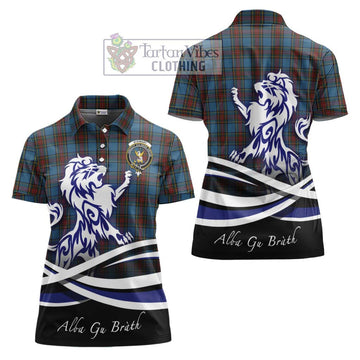 Stewart Royal Blue Tartan Women's Polo Shirt with Alba Gu Brath Regal Lion Emblem