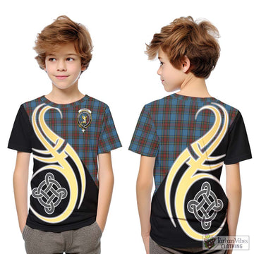 Stewart Royal Blue Tartan Kid T-Shirt with Family Crest and Celtic Symbol Style