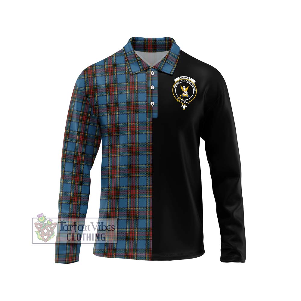 Stewart Royal Blue Tartan Long Sleeve Polo Shirt with Family Crest and Half Of Me Style Unisex - Tartanvibesclothing Shop